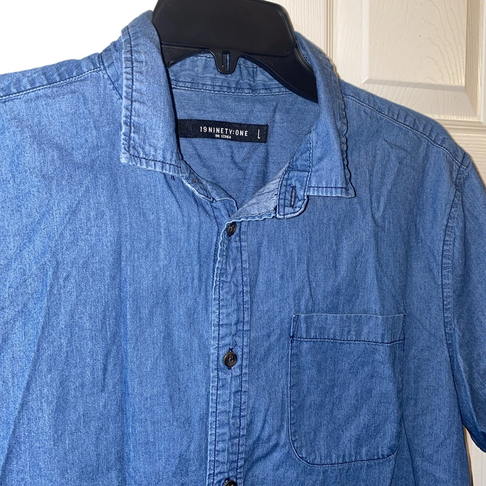 Camisa masculina 19 Ninety One G GRANDE com botões bolso cambraia casual manga curta - Imagem 3 de 4