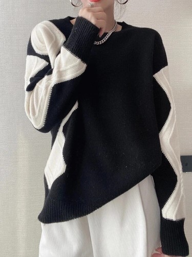 Women Sweaters Winter Knitwear Pullovers Long Sleeve Contrasting Colors Jumpers - Picture 8 of 14