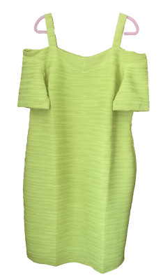 Kaleidoscope Übergröße 20/22 Zitrone Limette Ripp Bodycon Cold Shoulder 41'' KLEID