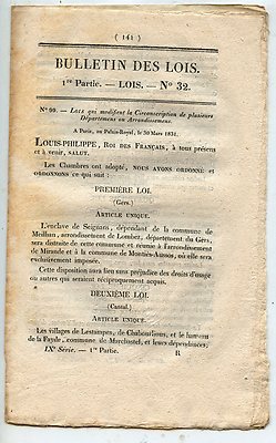 BULLETIN DER GESETZE DES KÖNIGREICHS FRANKREICH 1. TEIL GESETZE NR. 32 / 1831