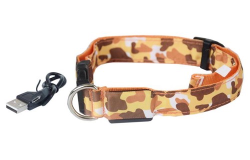 RECHARGEABLE CAMO LED GLOW COLLAR dog pet safety light-up CAMOUFLAGE S M L XL - Picture 11 of 14