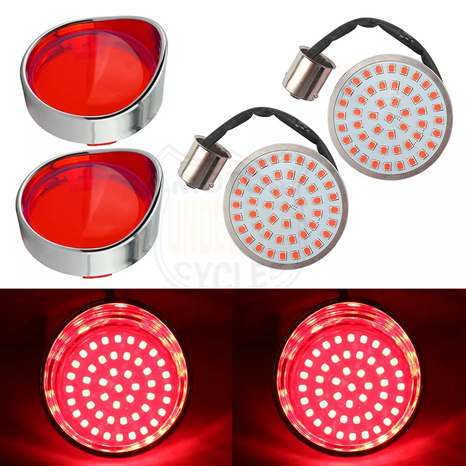 Luz de señal de giro LED 1156 lente roja 4X para Harley Sportster Softail Dyna Touring Foto 3 de 4