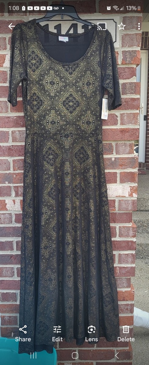 Lula Roe New Dress Sz Large Black And Gold