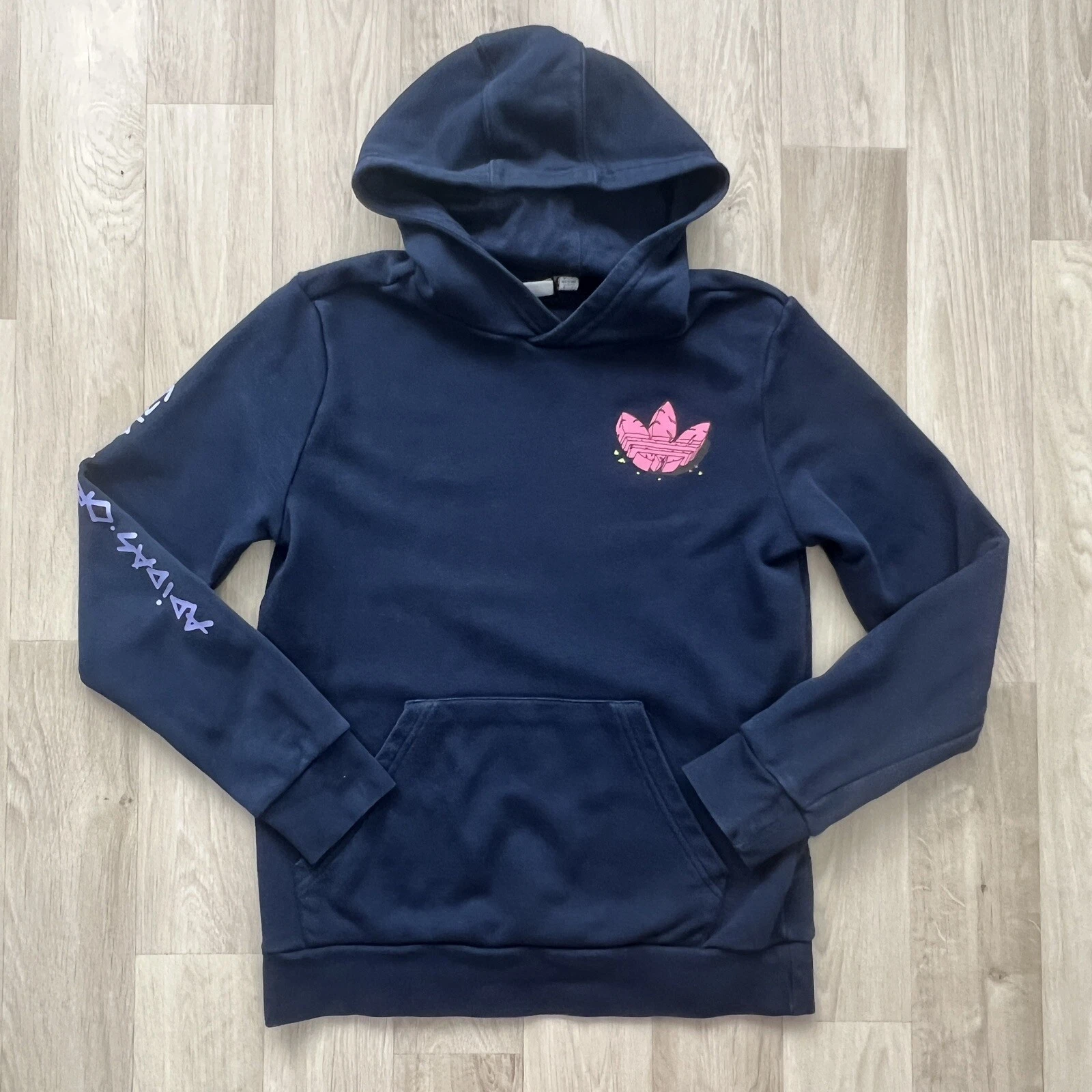 Adidas Hoodie Youth 13–14 Skater Dinosaurs Navy Blue Pullover Unisex Originals