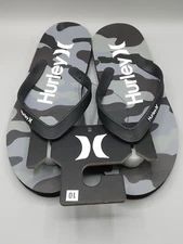 Hurley Flip Flops Size 10 Thong Sandals Men's Gray Black One and Only Camo 