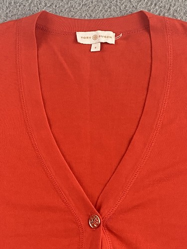 Tory Burch Womens Orange Cotton Cardigan Size S Small EXC Ceramic Logo Buttons - Picture 7 of 10