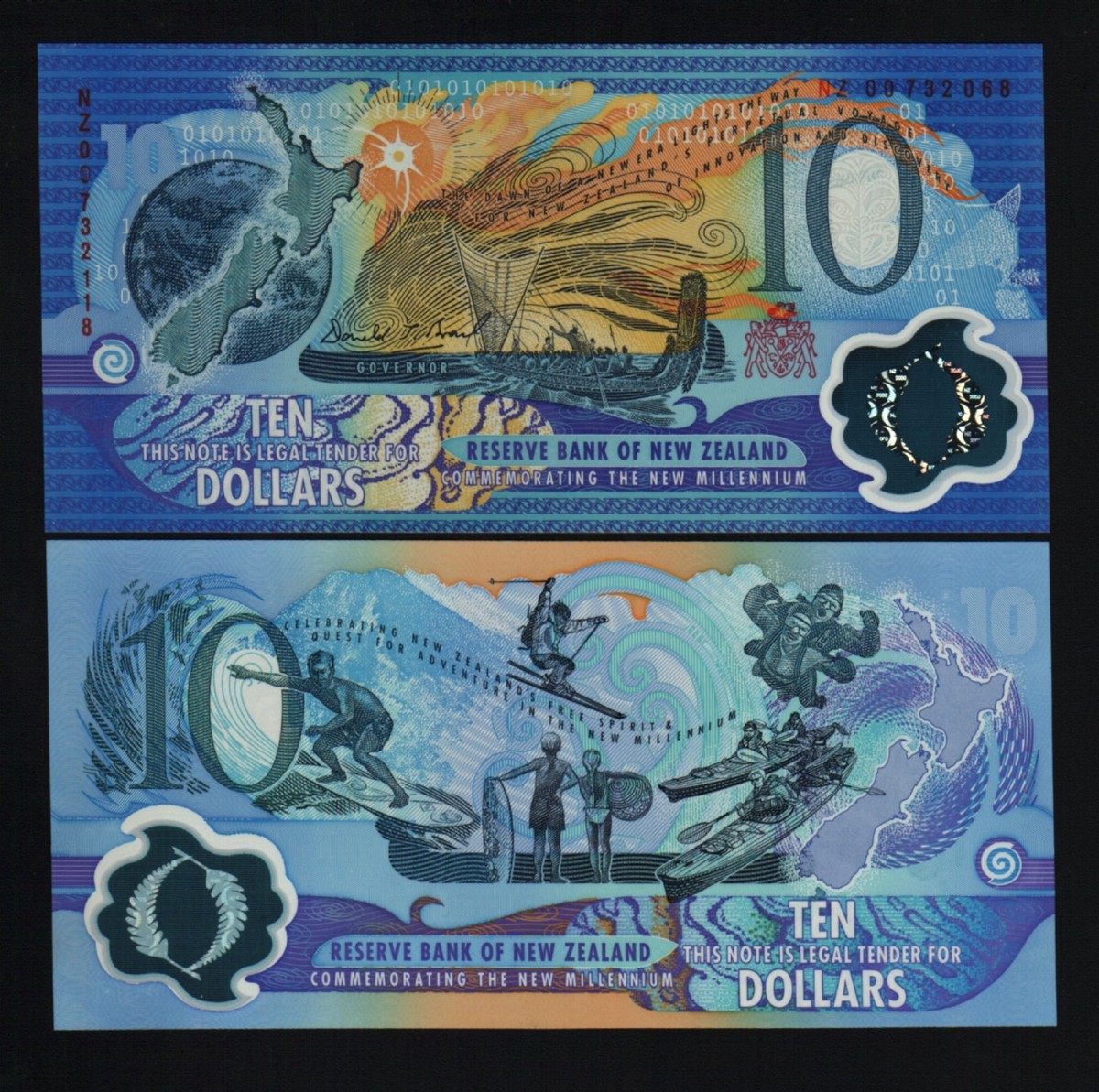 準未使用+　ニュージーランド　2000年　ミレニアム記念　ポリマー10ドル NEW ZEALAND $10 P-190 2000 Mis-Match Serial # COMMEMORATIVE MAJOR