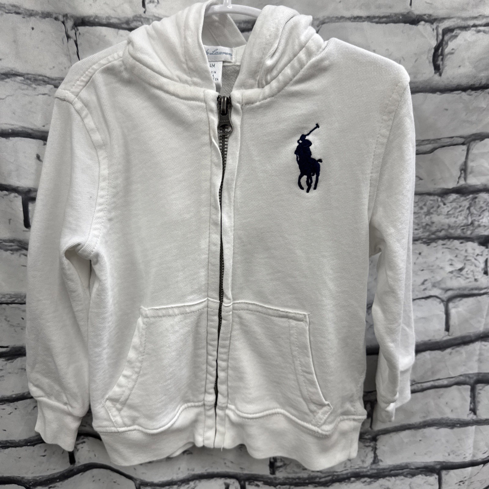 Polo Ralph Lauren giovane cotone zip cappuccio grande pony 24 mesi bianco
