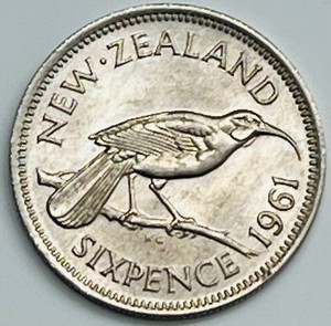 1961 New Zealand 6 Pence KM# 26.2 Uncirculated Condition