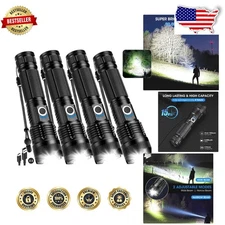 Powerful LED Flashlight 4-Pack 90000 Lumens, Rechargeable, Long Range, Durable
