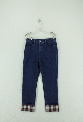 Talbots Jeans Plaid Cuffs Women 6 Blue Excellent Condition #2322