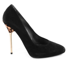 STUART WEITZMAN Dagger Black Leopard Print Metal Stiletto Suede Pumps Size 8