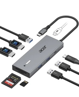 Acer USB C Docking Station Dual HDMI 4K@60Hz, 9-in-1 Laptop Dock 100W PD - Image 1 of 4