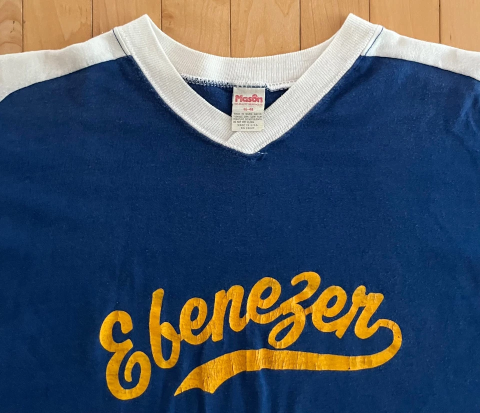 复古 Ebenezer Raglan 棒球 T 恤球衣 Scrooge Christmas Mason 出品 - L — 第 2/4 张图片