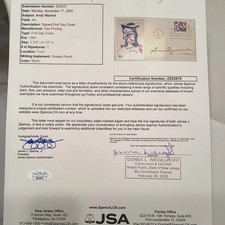 Andy Warhol signed Autograph 1964 First Day Cover (FDC), JSA Certified