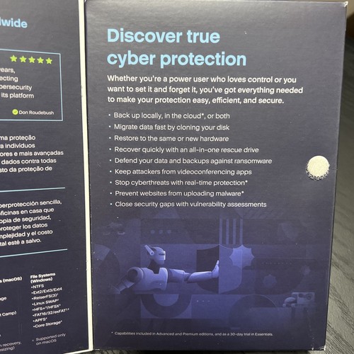 Acronis Cyber Protect Home Office 1 PC/MAC - Essentials version. New-Sealed - Picture 4 of 4