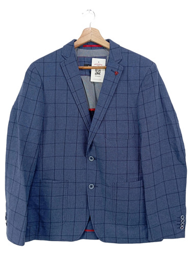 Roy Robson Sakko Herren Kariert Business Casual Blau Gr. 48 M Baumwolle Leinen