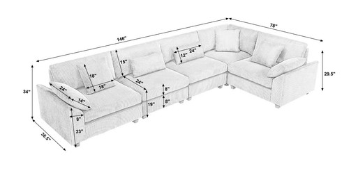 Oversized Modular Sectional Sofa, Brown Corduroy, 5-Seater for Living Room Beige - Picture 20 of 20