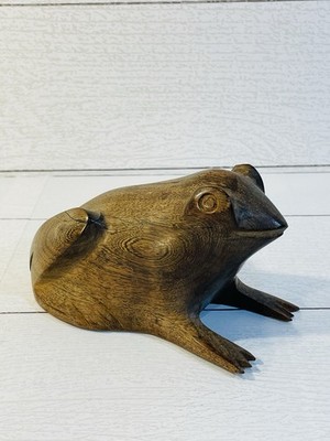 Vintage Hand Carved Ironwood Frog 6  Long Folk Art Life Sized Decor Collectible