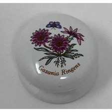 Vintage White Ceramic Drawer Knob Pull Decor Flower Butterfly Gazania Ringens