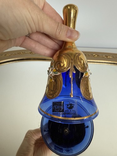Vintage Tschechische Böhmische Glocke Kobaltblau mit goldenen handbemalten Blumen - Bild 5 von 9