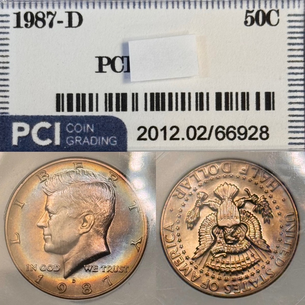 1987-D 50C Kennedy Half Dollar, Ungraded PCI Holder- Rainbow Album Toned |  eBay