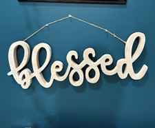Blessed Inspirational White Wooden Hanging Wall Sign Decorative Plaque