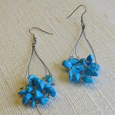 Handmade Blue Turquoise Gemstone Beads Triple Teardrop Loop 70mm Long Earrings