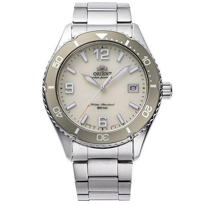 Orient Mako 40 Sports RN-WJ0003S Solar Diver Herrenuhr Elfenbein Weißes Ziffe...