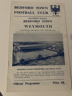 Bedford Town v Weymouth Southern League Football Programme Season 1966 1967