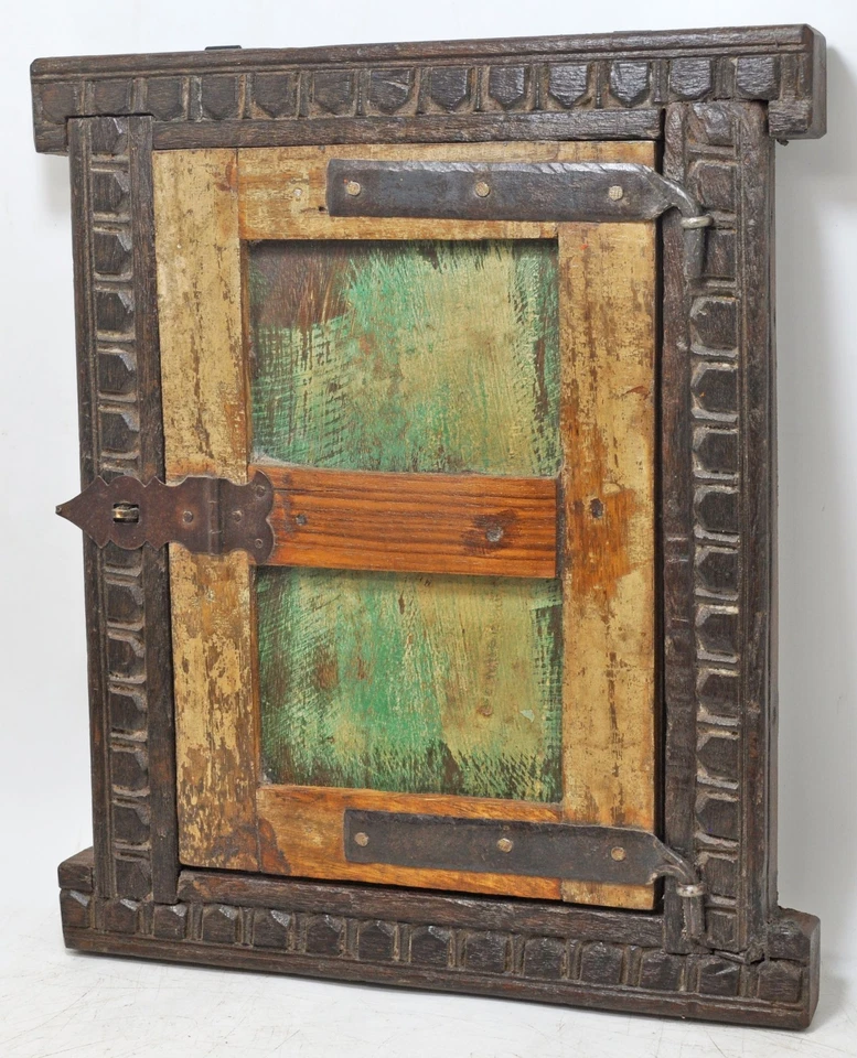 Decoração de parede de madeira antiga moldura de painel de janela original antiga feita à mão - Imagem 3 de 4