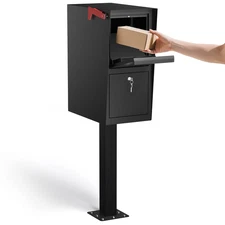 Curbside Locking Mailbox for Packages, Street Large Mailbox Post Mount - Black