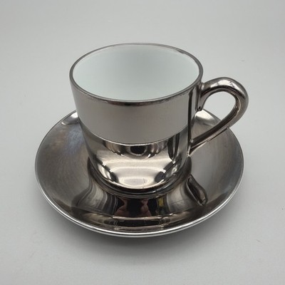 George Jensen Demitasse Saki Espresso Platinum Cup & Saucer Made In Japan