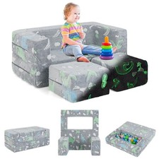 2 Seater Kids Play Couch Glow in the Dark Modular Sofa Play Set-Dinosaur