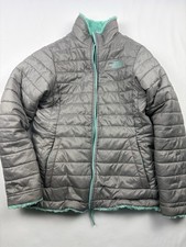 The North Face Girl's Reversible Puffer Fleece Jacket Gray/Aqua Large 14/16