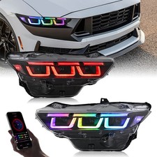 RGB LED Headlights For Ford Mustang 7TH GEN 2024-2026 Rainbow Front Lamps Pair