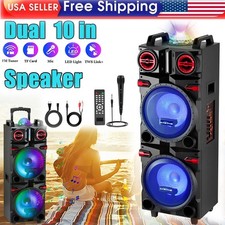 Dual 10" Bluetooth Speaker, Portable Party Speaker with LED Lights  Remote
