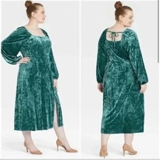 Ava & Viv Women's Velvet Long Sleeve Front Slit Dress Plus Size Square Neck