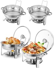 2/4 Pcs Chafing Dish Buffet Set 5 QT Stainless Steel Round Catering Food Warmers