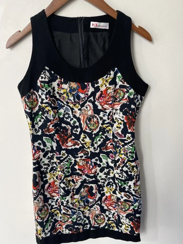 VETEMENTS Abito donna KL By Karl Lagerfeld stampa astratta taglia 6 cotone senza maniche midi