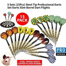 5 Sets 15Pcs Steel Tip Professional Darts Set Darts Slim Barrel Dart Flights