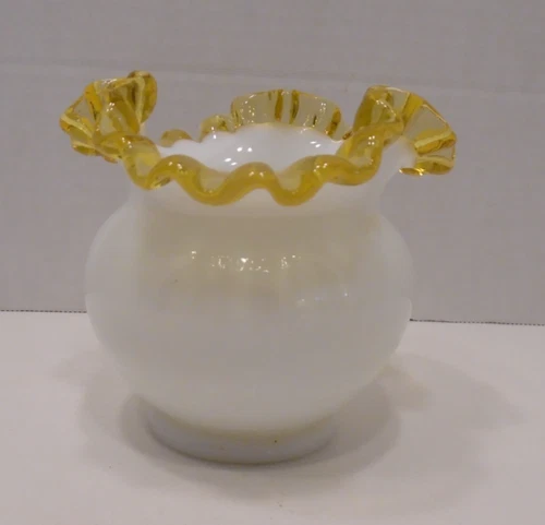 Vintage Fenton Gold/Yellow Milk Glass Ruffle Vase