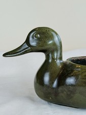 Vintage Olive Green Pottery Duck Planter Pot 13  