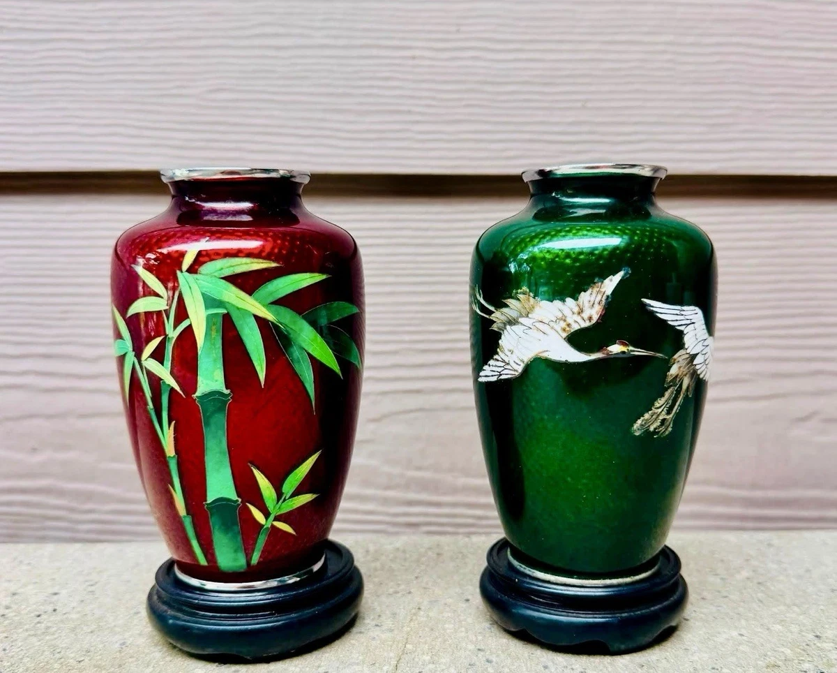 绿色景泰蓝日本古董花瓶| eBay