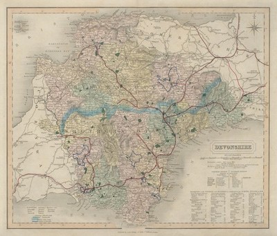 Devonshire antike Landkarte von J & C Walker. Eisenbahnen & Stadtteile 1868