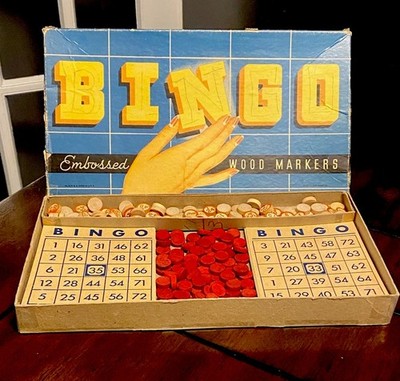 Vintage Whitman Woodparts Bingo Game 1930s /40s - Embossed Wood Markers
