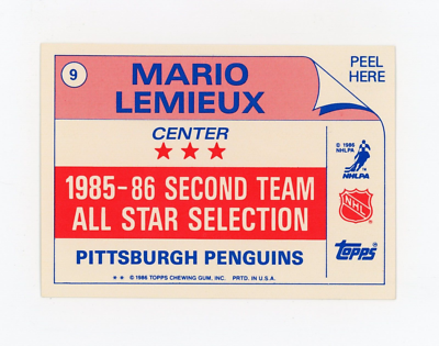 MARIO LEMIEUX 1986-87 Topps All-Star Sticker #9 Pittsburgh