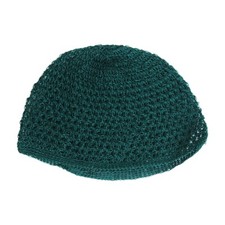 Green Knitted Hand Crocheted Stretch Cotton Kufi Hat. 21" Circumference.