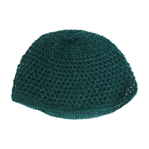 Green Knitted Hand Crocheted Stretch Cotton Kufi Hat. 21" Circumference. - Picture 1 of 1