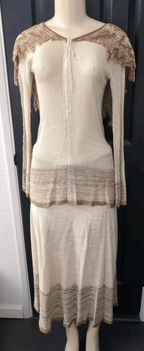 vintage antique Edwardian hand crocheted embroidered silk knit skirt sweater set - Picture 7 of 24